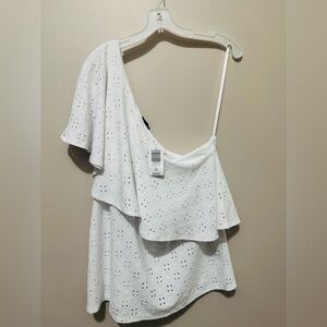 Torrid White One-Shoulder Eyelet Top